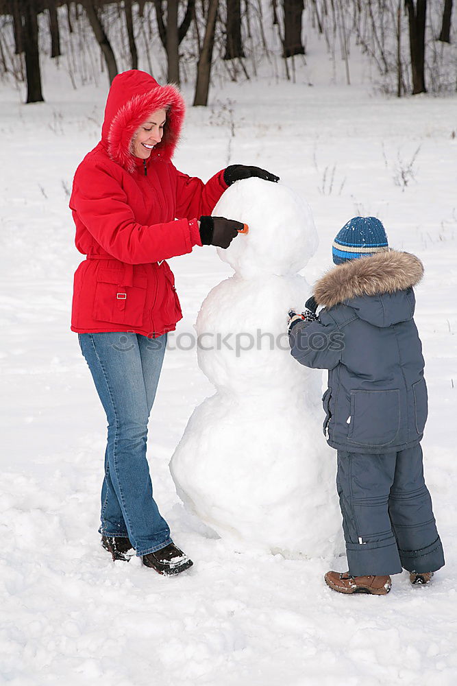 Similar – Image, Stock Photo Snowman and child in the yard