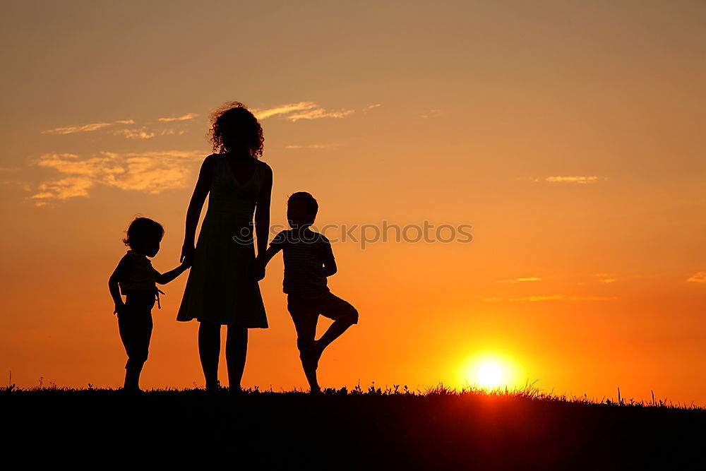 Similar – Image, Stock Photo Happy family standing in the park at the sunset time.