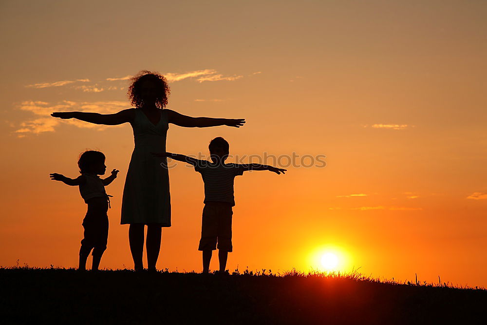 Similar – Image, Stock Photo Happy family standing in the park at the sunset time.