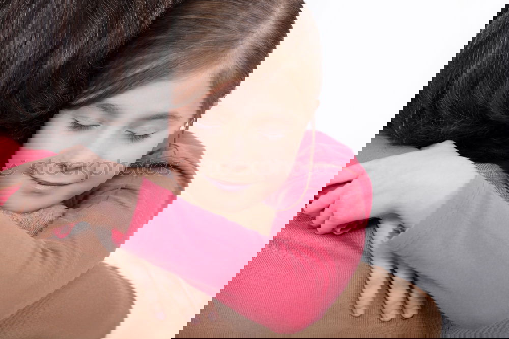 Image, Stock Photo sad daughter hugging his mother at home. Concept of couple family is in sorrow.