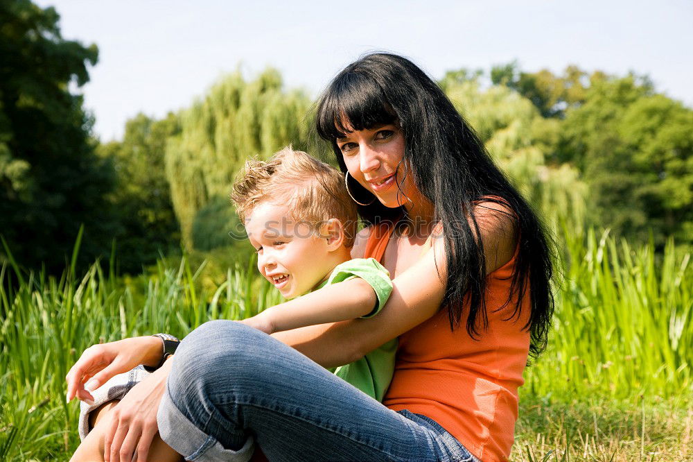 Image, Stock Photo Mother and daughter laughing in the park