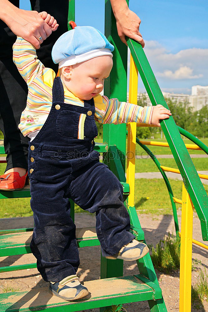 Similar – Image, Stock Photo Little 20-month-old girl going down some stairs