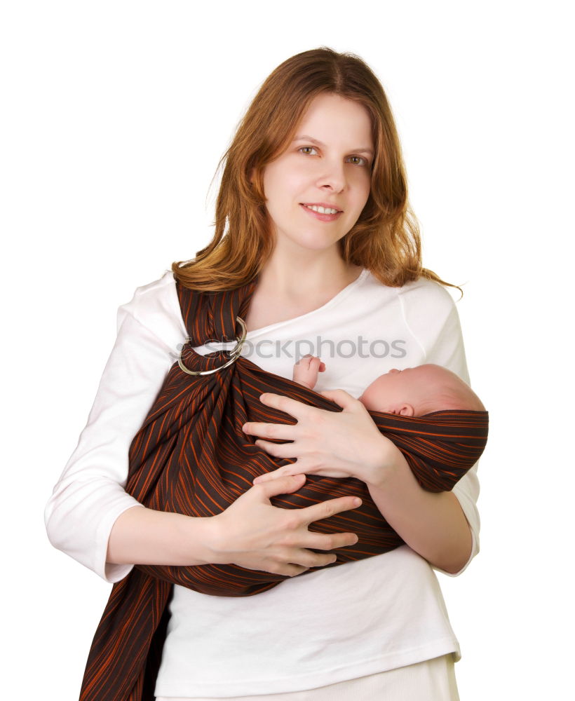 Image, Stock Photo Happy new mother is holding newborn baby in arms.