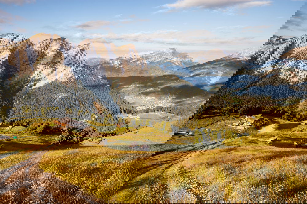 Image, Stock Photo Alpine road with panoramic view in the Dolomites