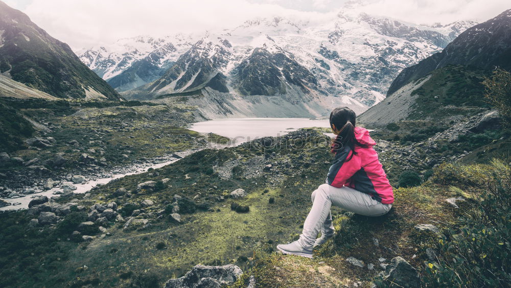 Similar – Image, Stock Photo Young woman crossing the Alps