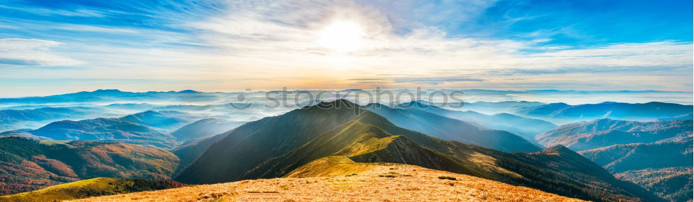 Image, Stock Photo Panorama of mountain landscape at sunset