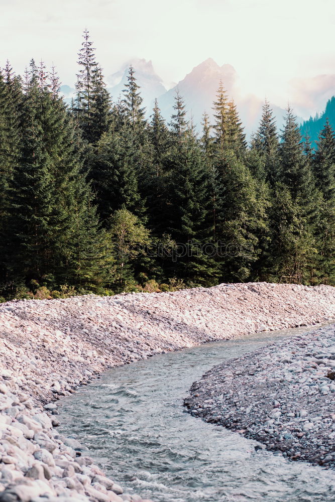 Similar – Image, Stock Photo Mountain river valley landscape