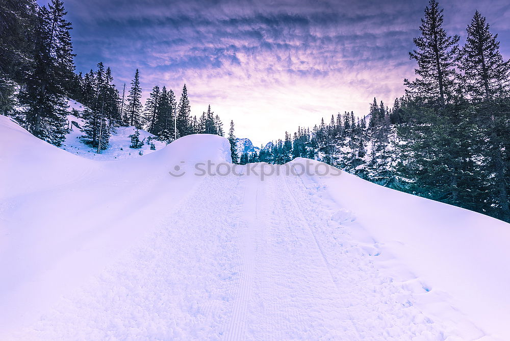 Image, Stock Photo Mountain road through piles of snow