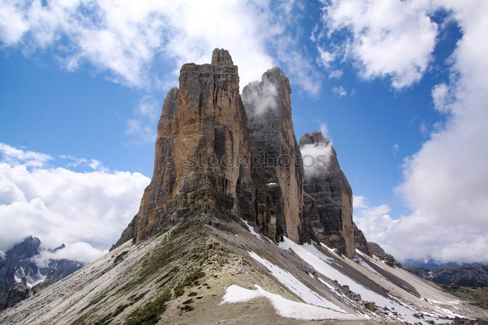 Similar – Image, Stock Photo Nuvolau peak after a summer snowfall, Dolomites, Italy.