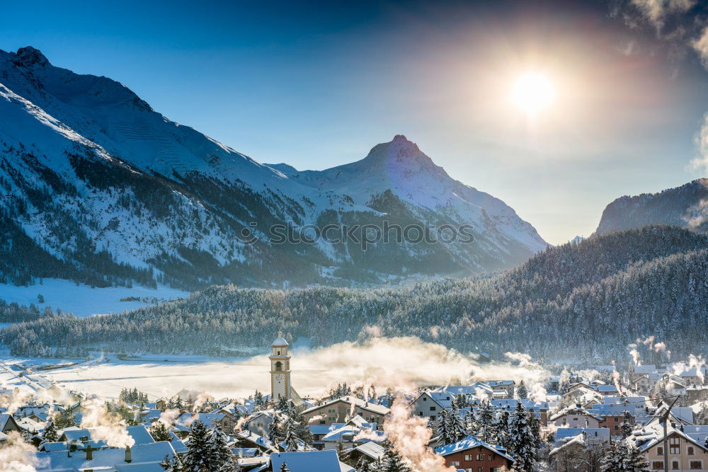 Similar – Image, Stock Photo Mountain village and snowy Alps