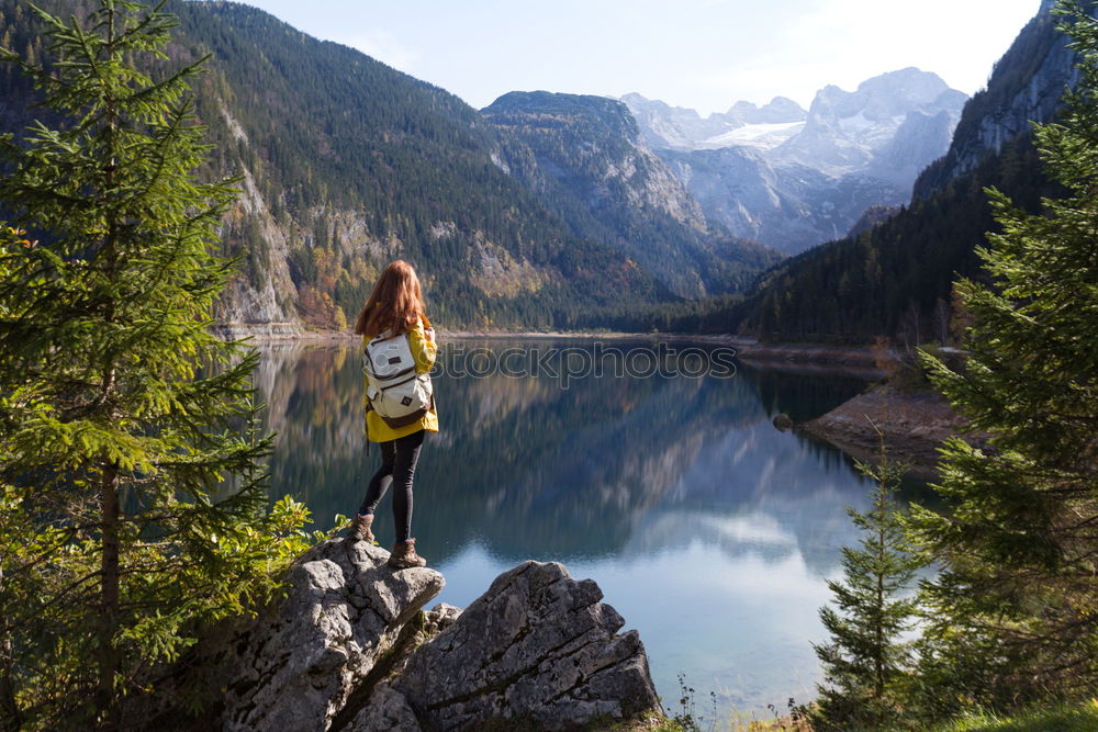 Similar – Image, Stock Photo Woman in front of the Geierlay suspension bridge in autumn