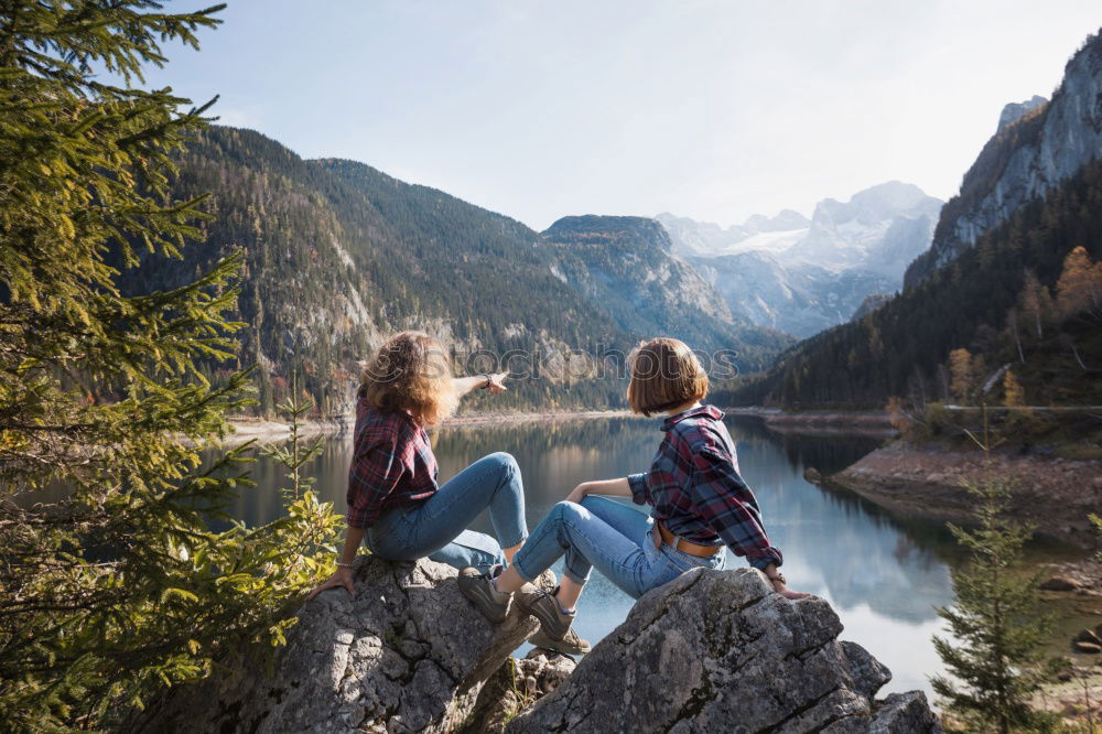 Similar – Smiling woman at lake