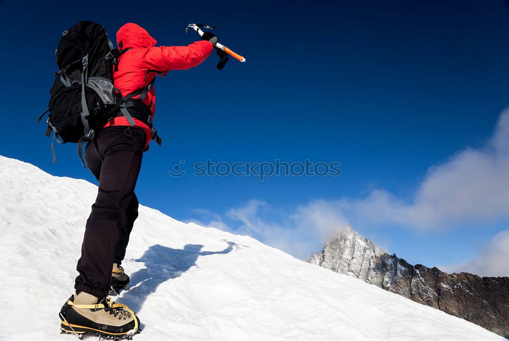 Similar – Image, Stock Photo Hiker observing a high mountain panorama. Mount Blanc, Italy