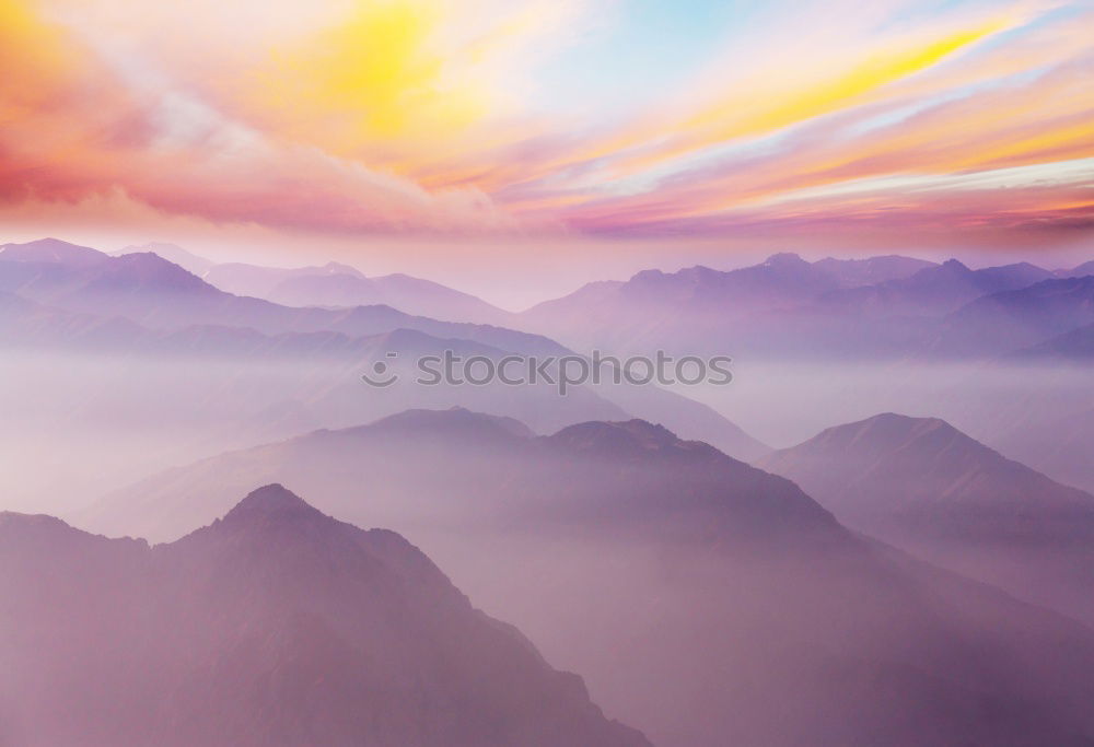 Similar – Mountain panorama in the morning with lake view