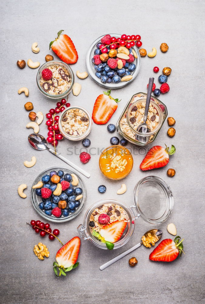 Similar – Healthy breakfast with fresh berries, muesli and nuts