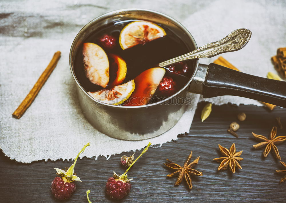 mulled wine in a pan Fruit