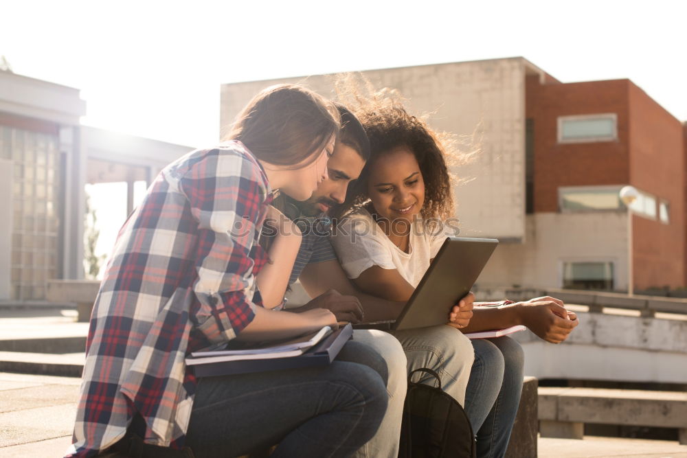 Similar – Image, Stock Photo Two male teenagers browsing the internet in cafe. Entertaining with electronics