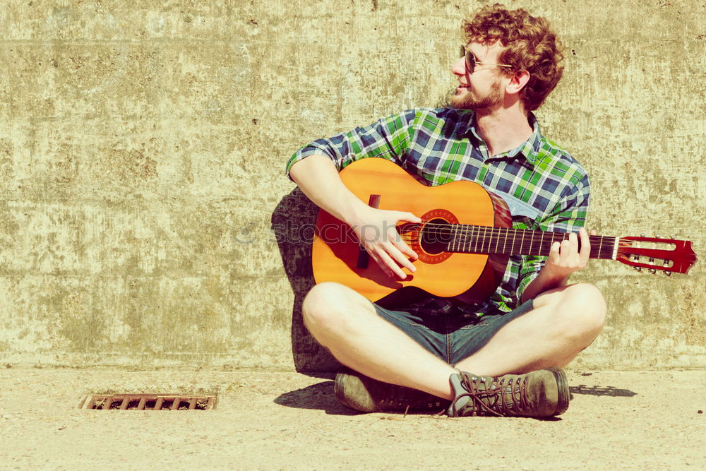 Similar – Image, Stock Photo Man with guitar on field