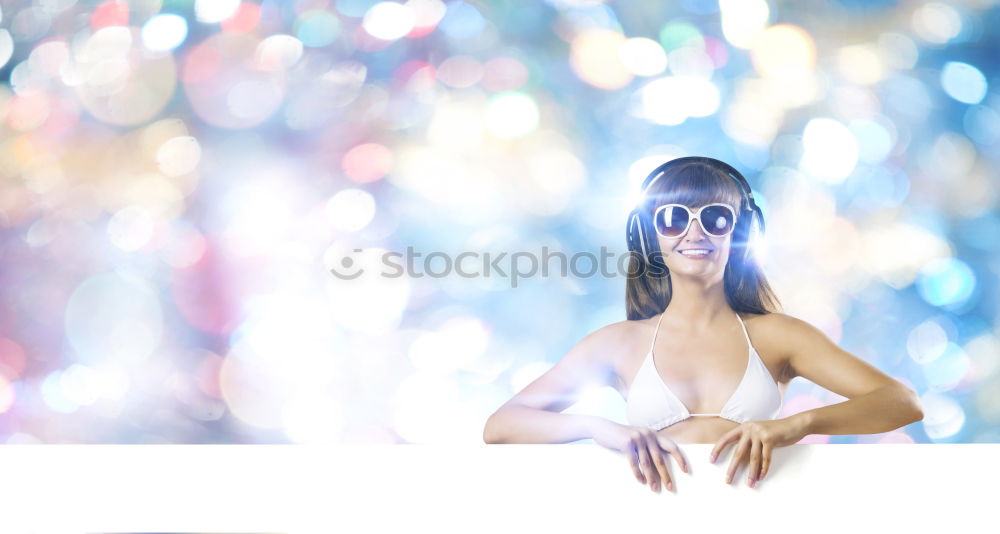 Young cheerful woman waving a blue flag