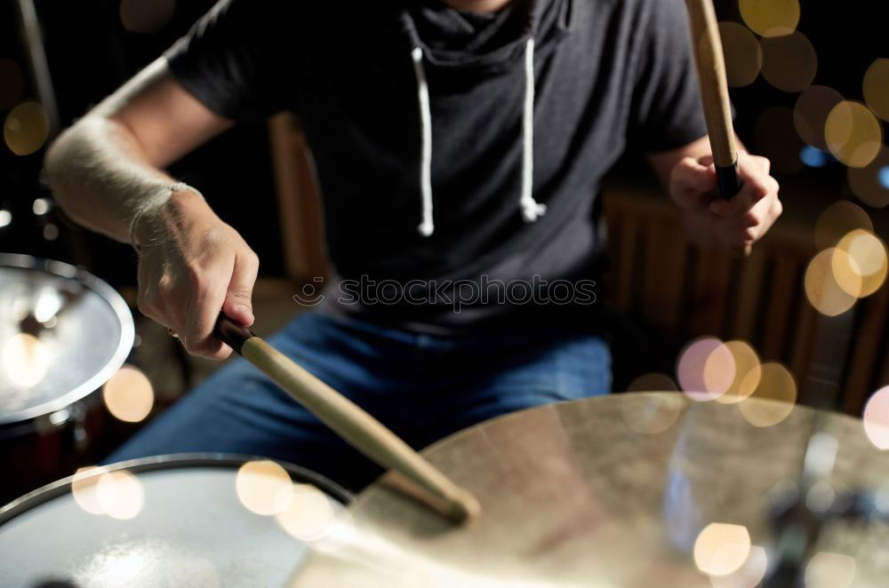Image, Stock Photo Man with headphones playing on drums