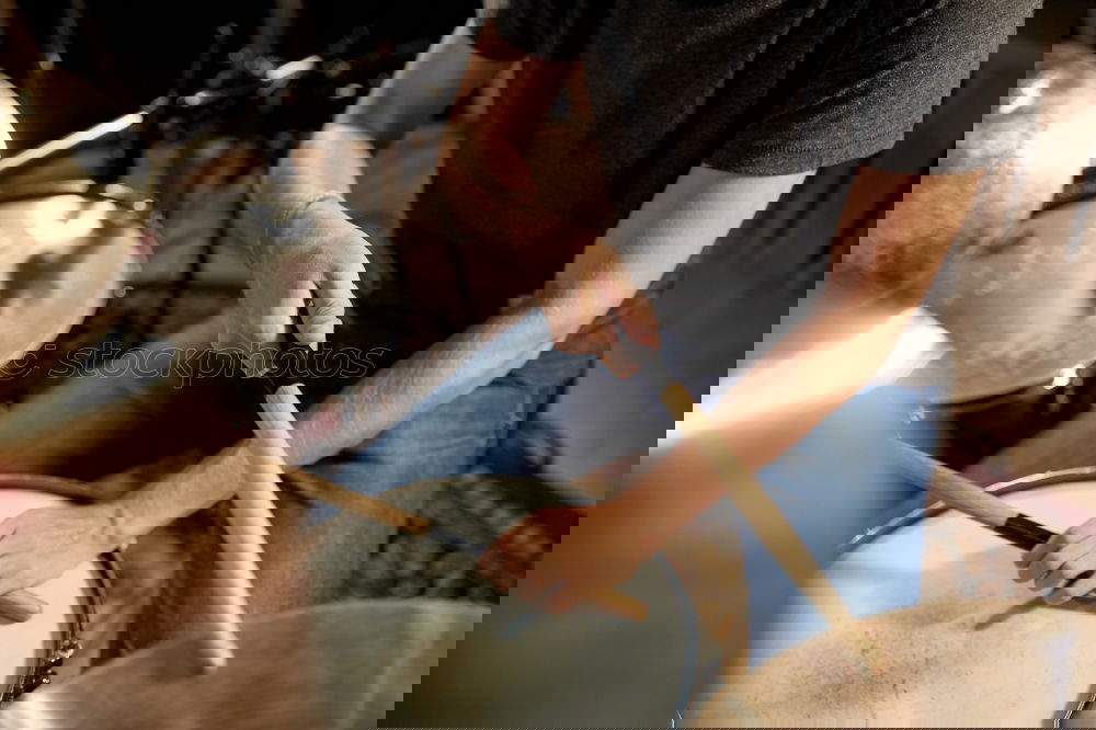 Similar – Image, Stock Photo Man with headphones playing on drums