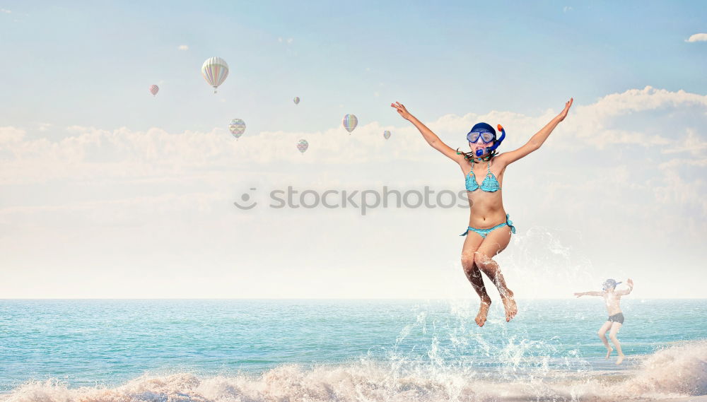 Similar – Happy teen girl jumping on the beach