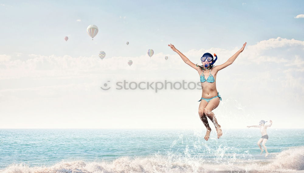 Similar – Happy teen girl jumping on the beach