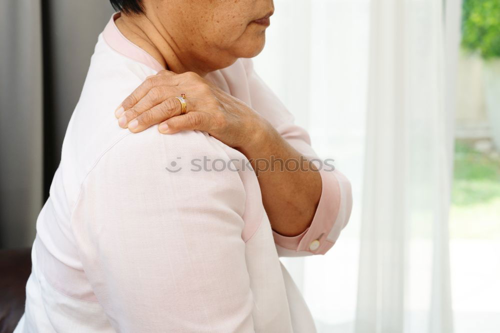 Similar – Image, Stock Photo Man suffering of thoracic vertebrae or trapezius muscle pain