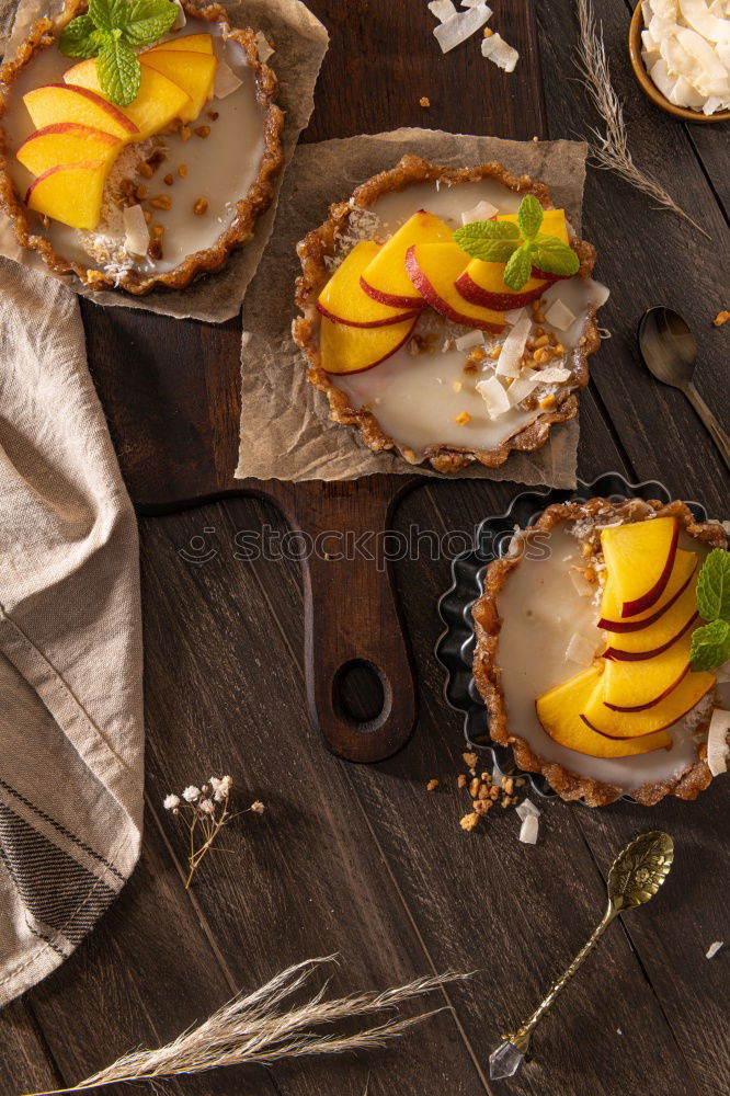 Similar – Image, Stock Photo Peaches with cheese and honey in a baking tin