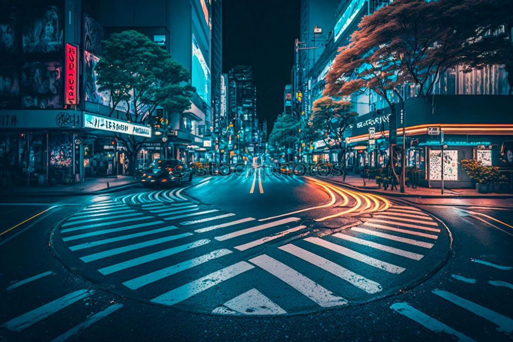 Similar – Walkway in town in the evening