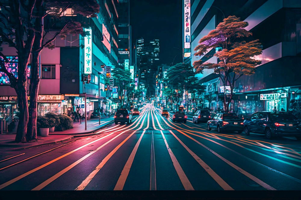 Similar – Walkway in town in the evening