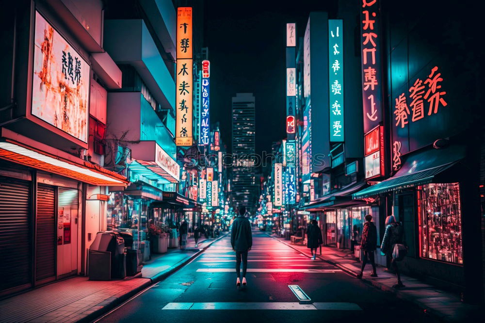 Similar – Walkway in town in the evening