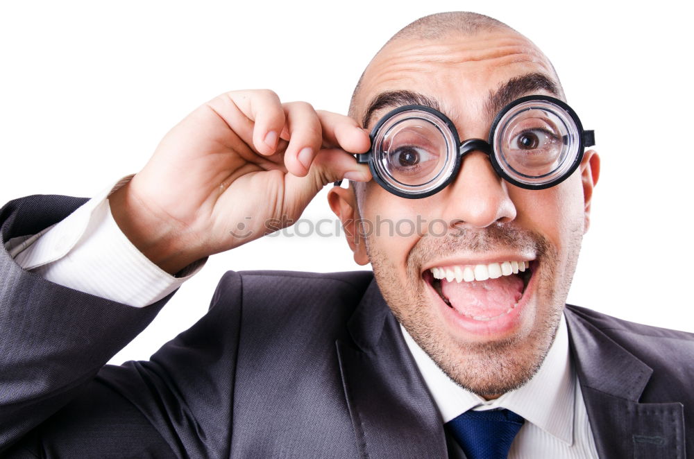 Similar – Image, Stock Photo surprised child looking through magnifying glass on brick background