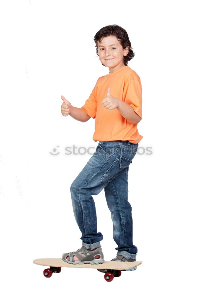 Similar – Image, Stock Photo Happy little boy with bicycle standing on road