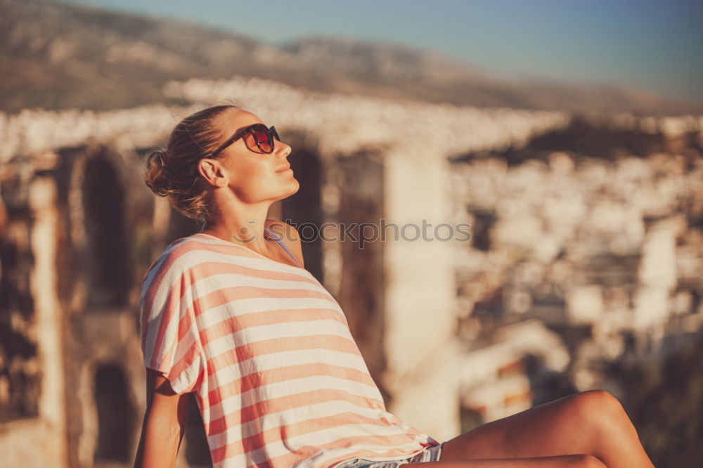 Image, Stock Photo Woman with orange swimsuit in pool