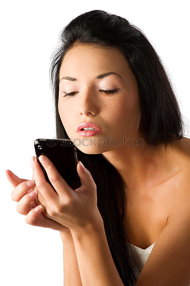 Similar – Image, Stock Photo Young woman fooling around with her smartphone