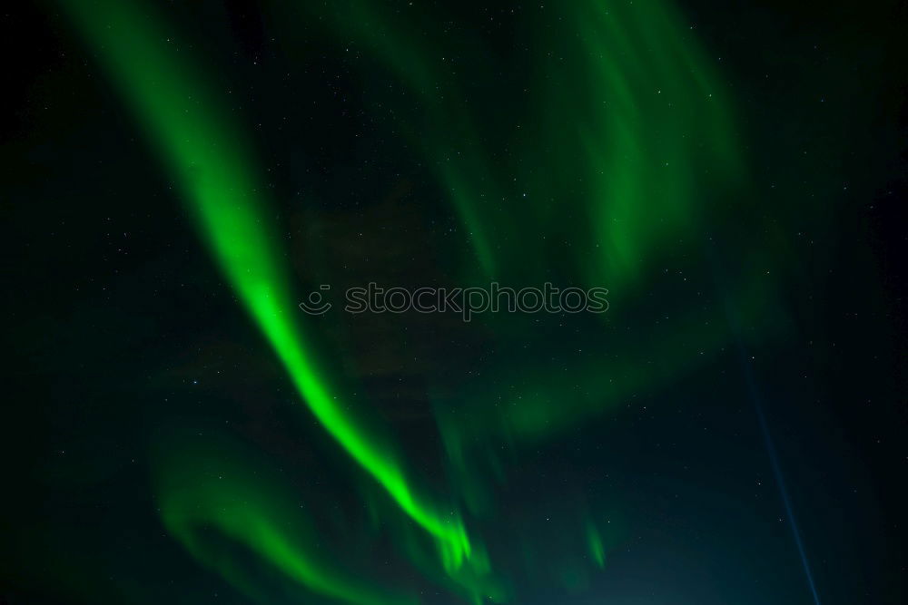 Image, Stock Photo Green aurora before starry sky and mountain silhouette, Lofoten