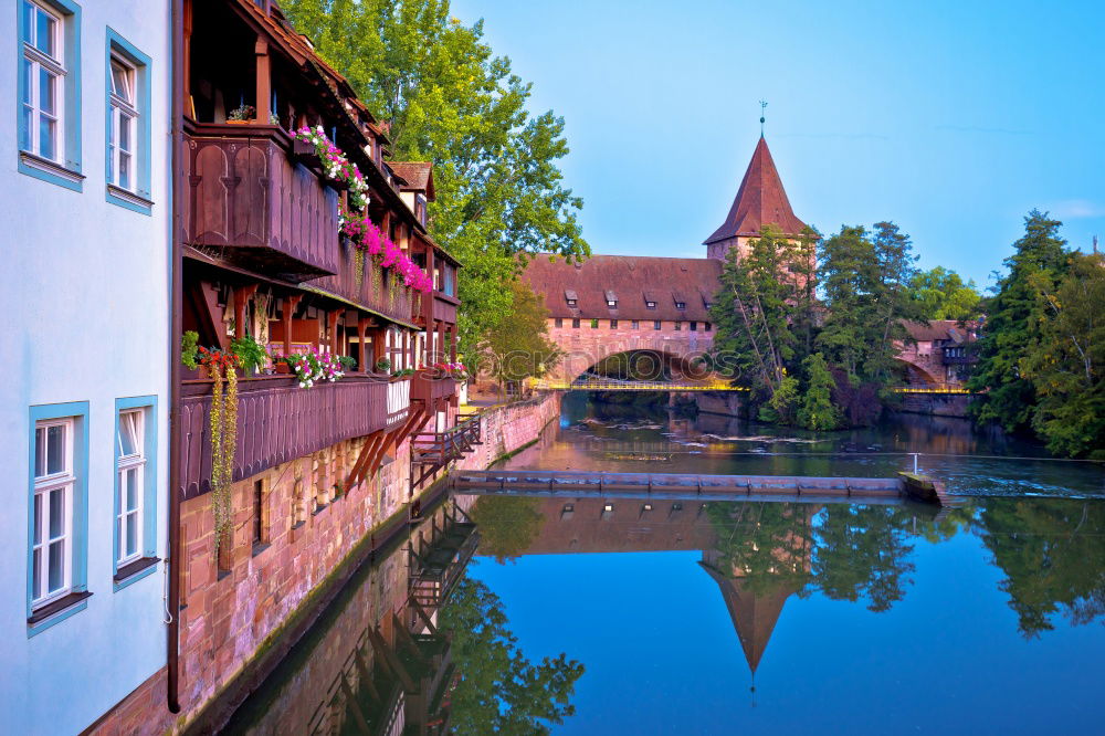 Similar – Image, Stock Photo Little Venice. Venice flair in Bamberg.  The river, the old half-timbered houses and blue sky.