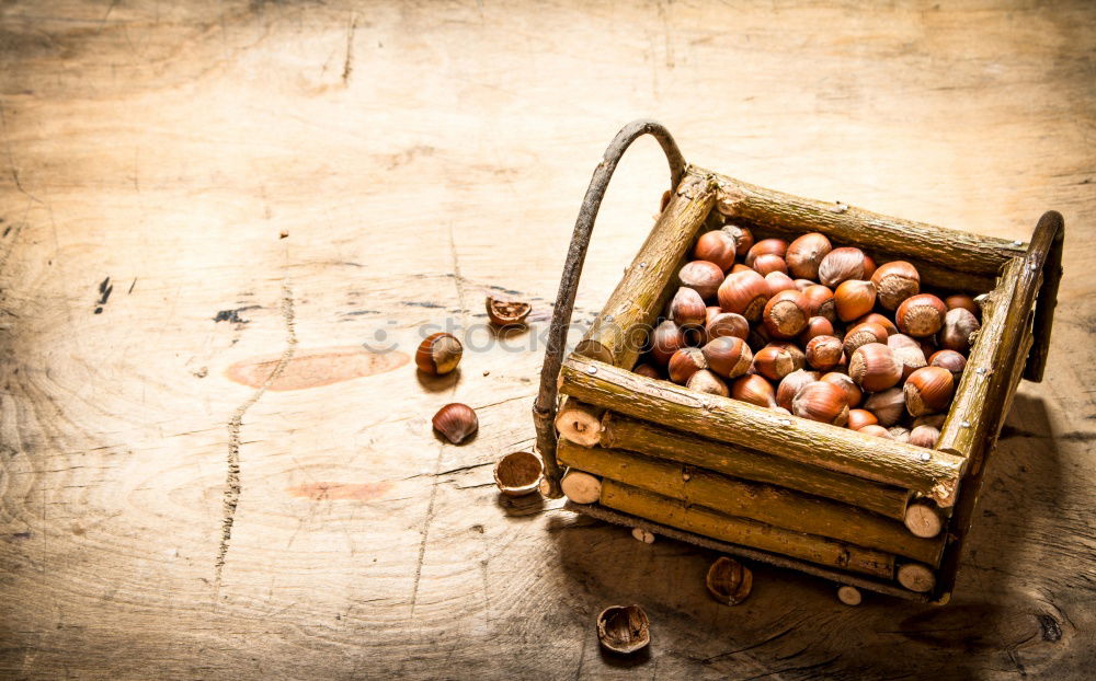 Similar – Image, Stock Photo Hazelnuts on a wooden table in a row