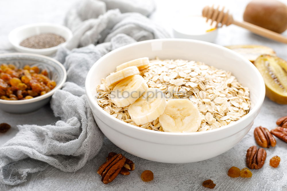 Similar – Image, Stock Photo Chia pudding parfait, layered with banana and granola