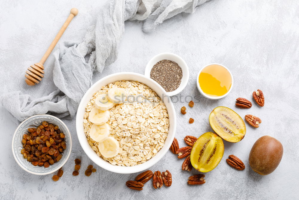 Image, Stock Photo Chia pudding parfait, layered with banana and granola