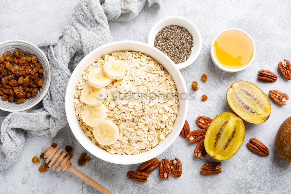 Similar – Image, Stock Photo Chia pudding parfait, layered with banana and granola