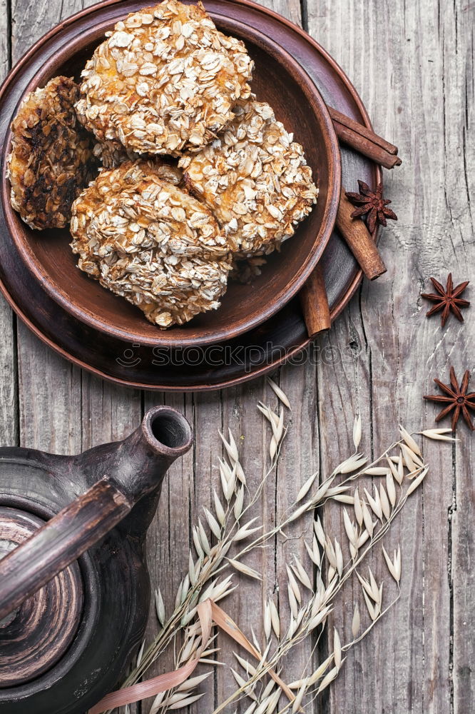 Image, Stock Photo round cookies made from oat flakes