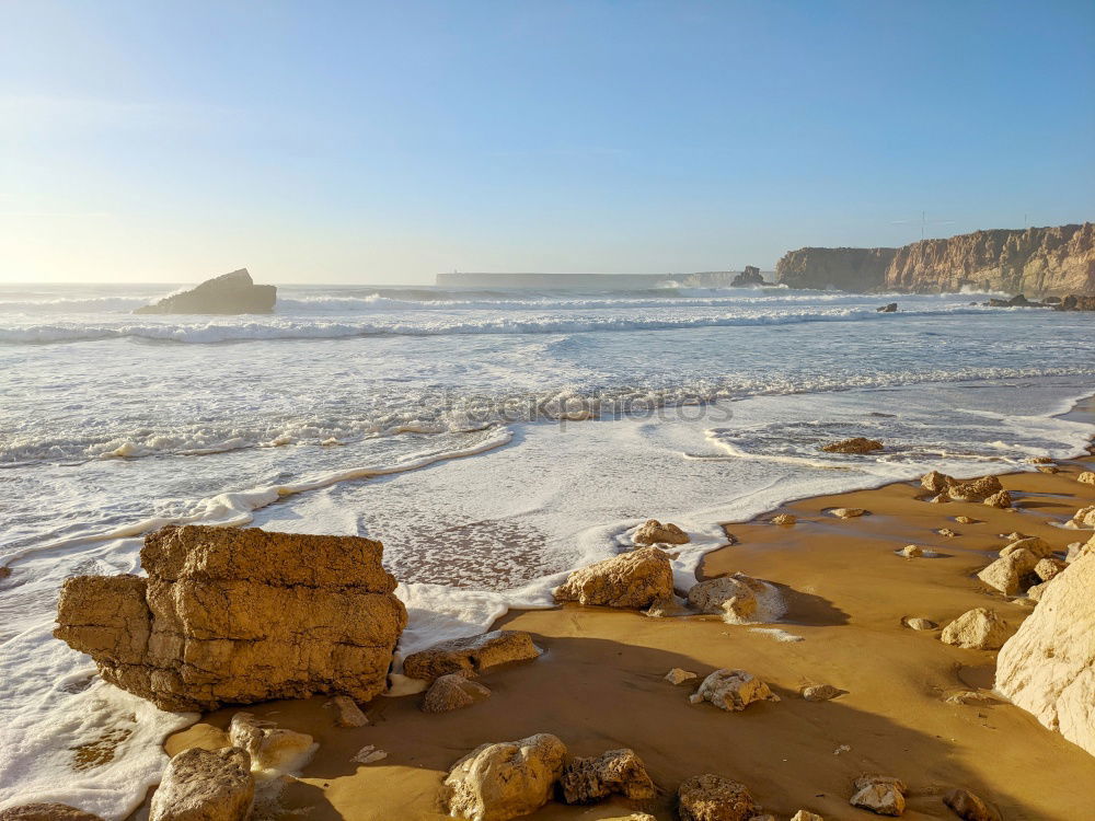 Similar – Summer Ocean Beach And Mountains Landscape In Portugal