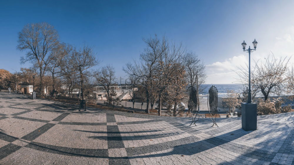 Similar – Leerer, geschlossener Biergarten mit schöner Aussicht und Baum.