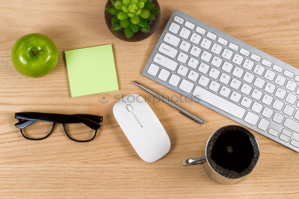 Similar – laptop, notepad, glasses and camera on the wooden desk