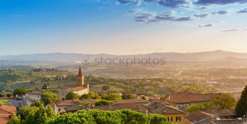 Similar – Image, Stock Photo Greek town evening panorama with red roof houses, valley and mountains in the background, Kalambaka, Thessaly, Greece