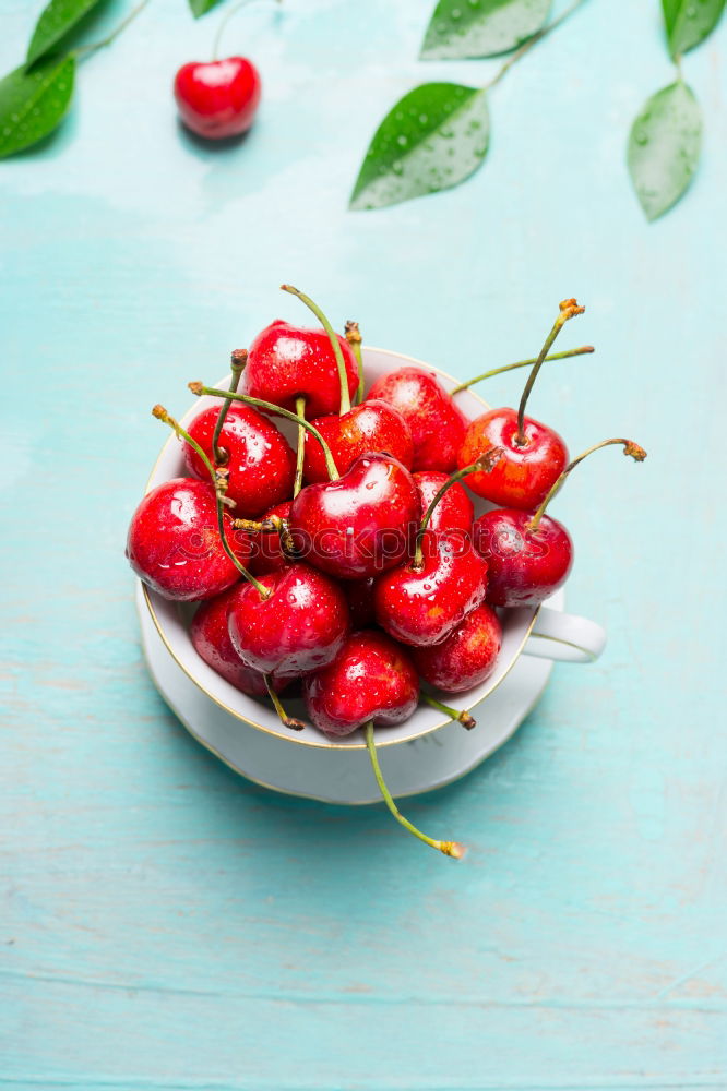 Similar – Image, Stock Photo Cherries in the bowl with twigs and leaves