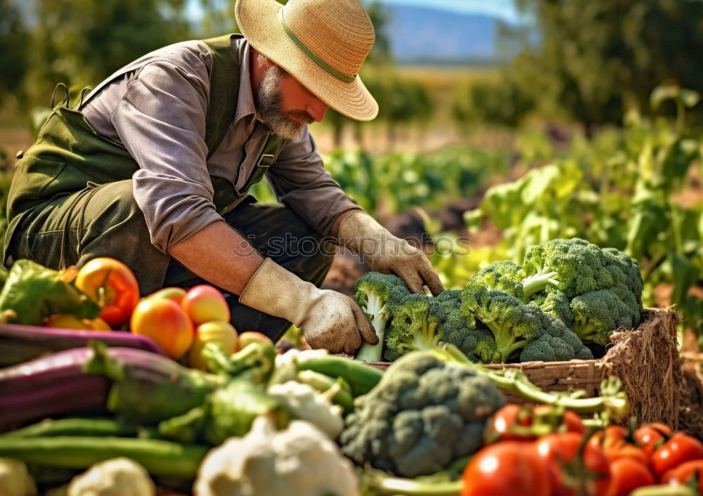 Similar – Image, Stock Photo Harvesting spinach from a vegetable field