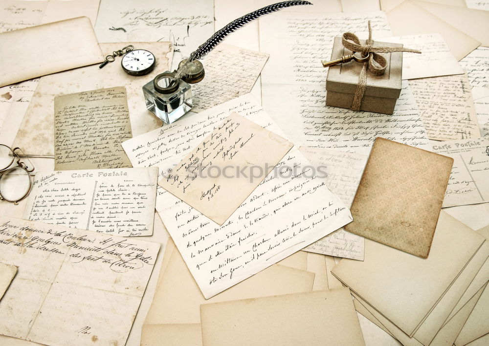 Similar – Image, Stock Photo old paper picture lying on a diary page